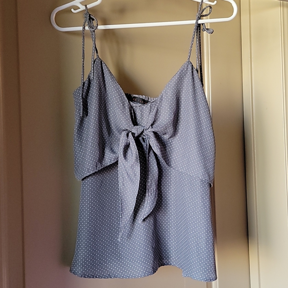 Polka dot Tie Strap Spaghetti Top - Small/Grey